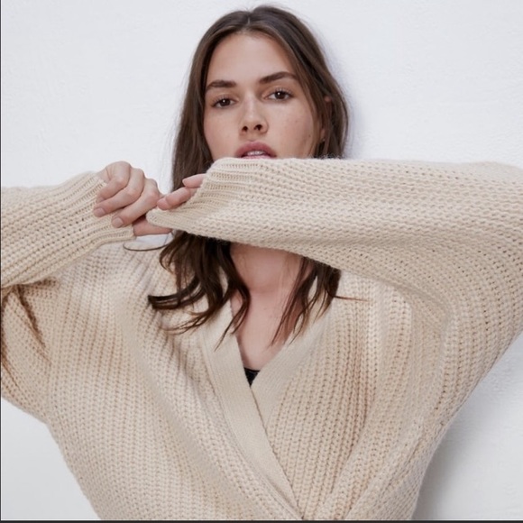 Zara beige cropped belted cardigan - Picture 4 of 7